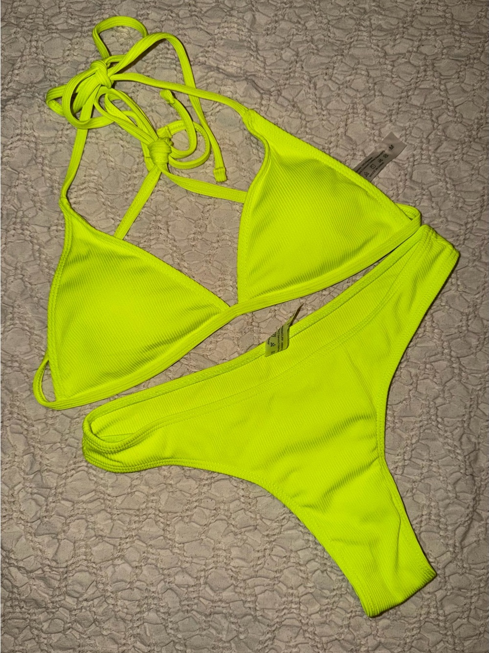 SHEIN Neon Lime Ribbed Triangle Bikini Set